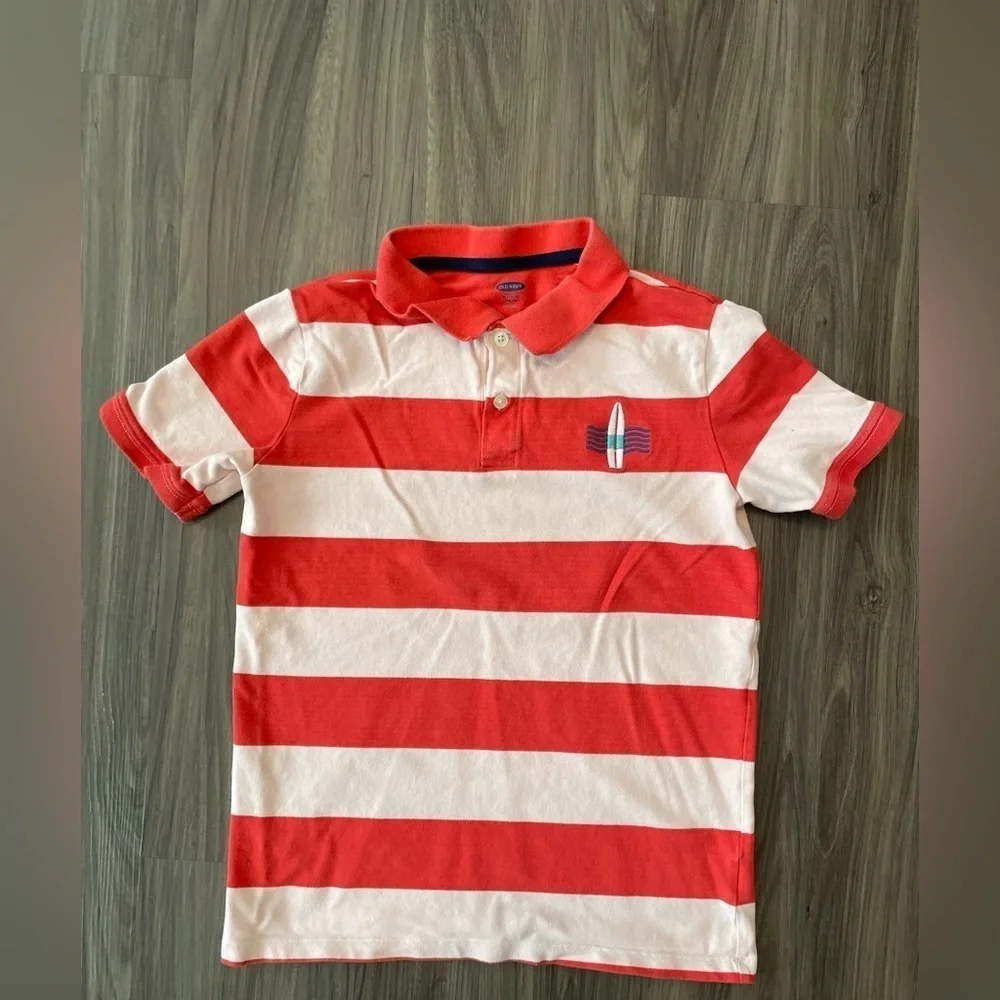 Old Navy Big Boys RedOrange and White Striped Polo Shirt size L 10/12